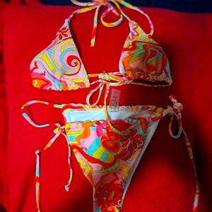 Retro print string bikini